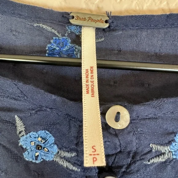 Free People Kiss From A Rose Long Sleeve Floral Embroidered Boho Blouse Small - Picture 9 of 12